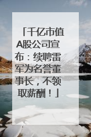 千亿市值A股公司宣布：续聘雷军为名誉董事长，不领取薪酬！