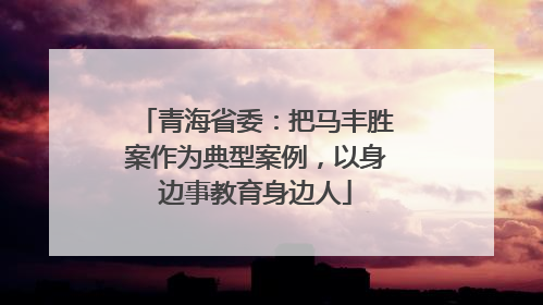 青海省委：把马丰胜案作为典型案例，以身边事教育身边人